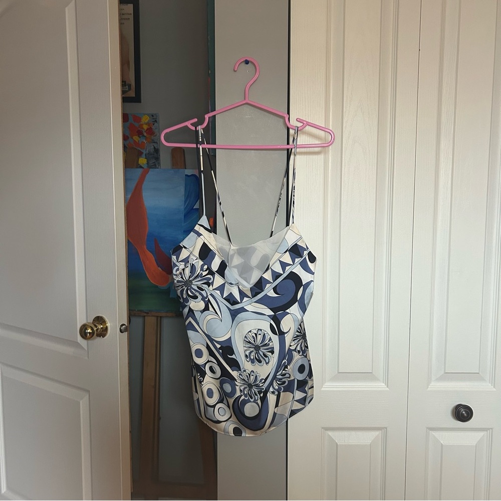 H&M Navy and Cream Patterned Top
